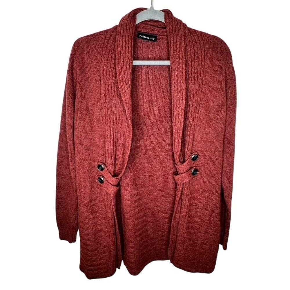 Fortune & Ivy Womens Rust Cardigan Sweater Medium Button Detail NWOT